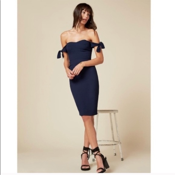 Reformation Dresses & Skirts - Reformation Marla Navy Off the Shoulder dress size 2